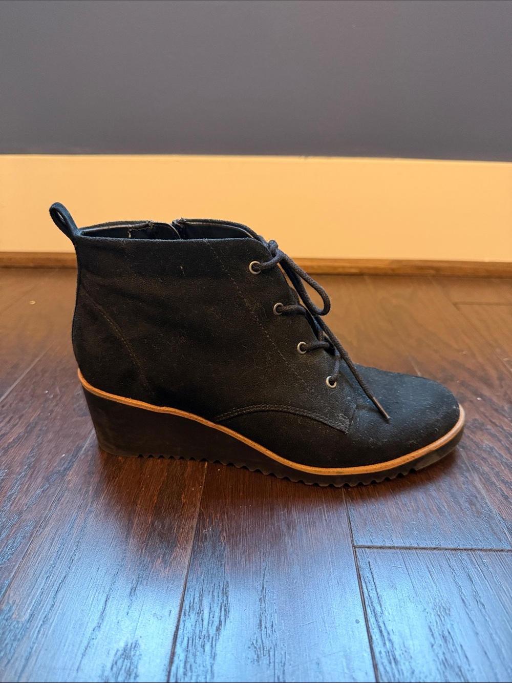 Abella Black Lace-Up Ankle Boots with Contrast Trim